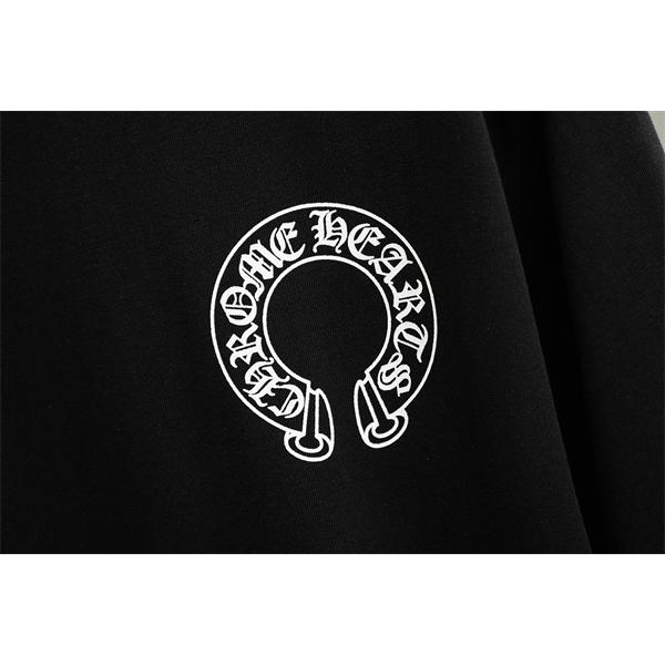  半袖Tシャツ 激安 クロムハーツ コピー ブラック ロゴプリント コットン素材 クルーネック ルーズフィット CHROME HEARTS 通気性 軽量 柔らかい ストリート 夏 