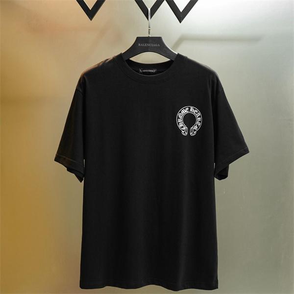  半袖Tシャツ 激安 クロムハーツ コピー ブラック ロゴプリント コットン素材 クルーネック ルーズフィット CHROME HEARTS 通気性 軽量 柔らかい ストリート 夏 
