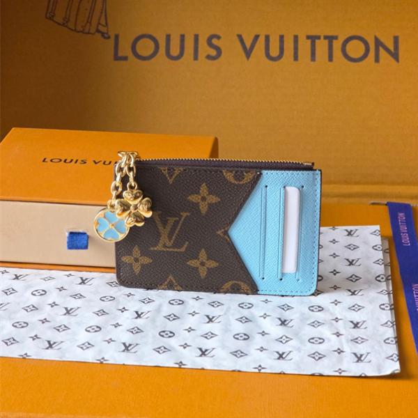 Louis Vuitton コピー ルイヴィトン M27770 カードケース モノグラム ブルー配色 チャーム付き コインケース ファスナー N級品 コンパクト財布 日本限定風