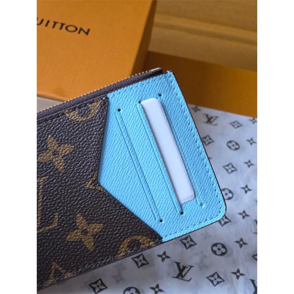 Louis Vuitton コピー ルイヴィトン M27770 カードケース モノグラム ブルー配色 チャーム付き コインケース ファスナー N級品 コンパクト財布 日本限定風