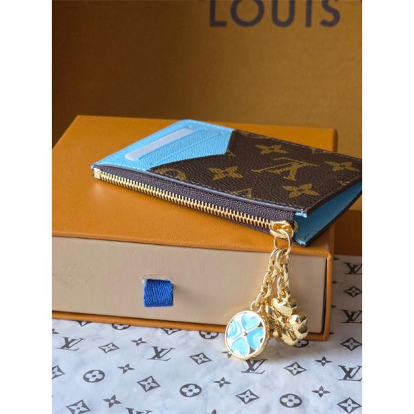 Louis Vuitton コピー ルイヴィトン M27770 カードケース モノグラム ブルー配色 チャーム付き コインケース ファスナー N級品 コンパクト財布 日本限定風