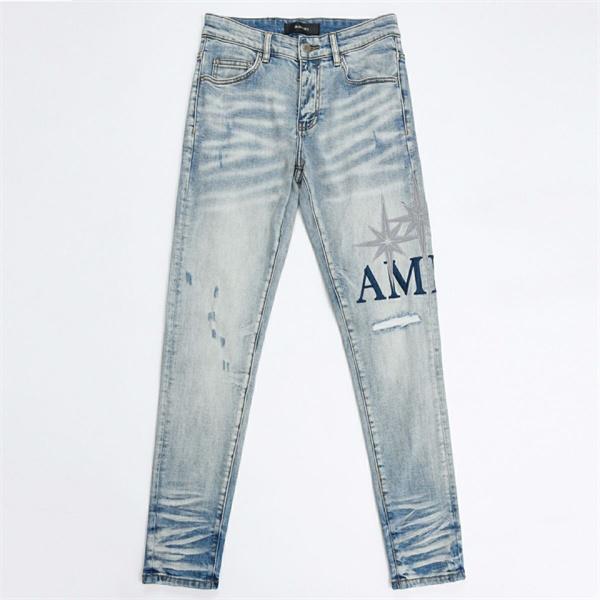 アミリ AMIRI コピー デニムパンツ メンズ スリムジーンズ ダメージ加工 ウォッシュ加工 ロゴプリント ストレッチ ストリート系