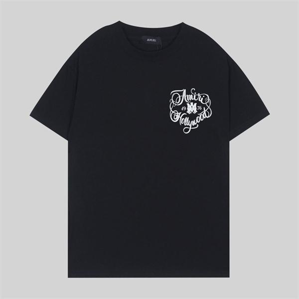 アミリ AMIRI コピー Tシャツ メンズ ワンポイントロゴ 刺繍風プリント 半袖 クルーネック ブラック ミニロゴ シンプル ストリート