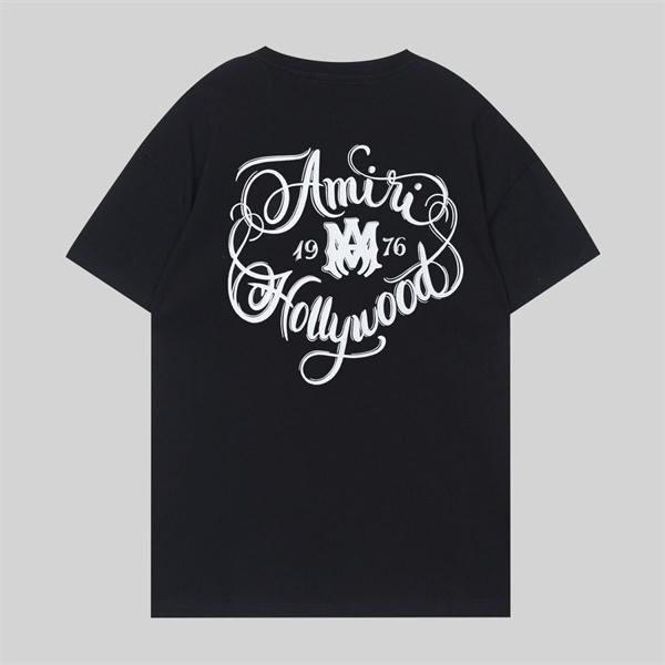 アミリ AMIRI コピー Tシャツ メンズ ワンポイントロゴ 刺繍風プリント 半袖 クルーネック ブラック ミニロゴ シンプル ストリート