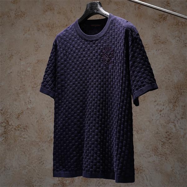  立体ジャガード テクスチャー 半袖ニットTシャツ 上質素材 厚手 高級感 ルーズフィット メンズ レディース ルイヴィトン コピー Louis Vuitton