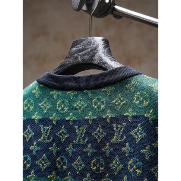 ボーダー 切替 モノグラム ジャガード 半袖ニットTシャツ 上質素材 厚手 高級感 ルーズフィット メンズ レディース ルイヴィトン コピー Louis Vuitton