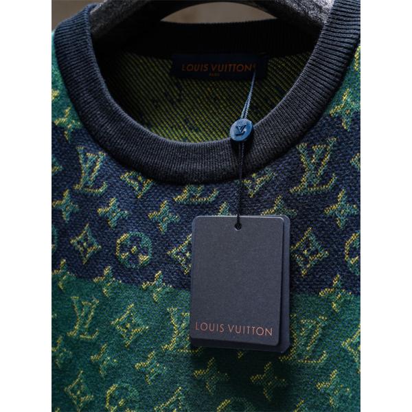 ボーダー 切替 モノグラム ジャガード 半袖ニットTシャツ 上質素材 厚手 高級感 ルーズフィット メンズ レディース ルイヴィトン コピー Louis Vuitton