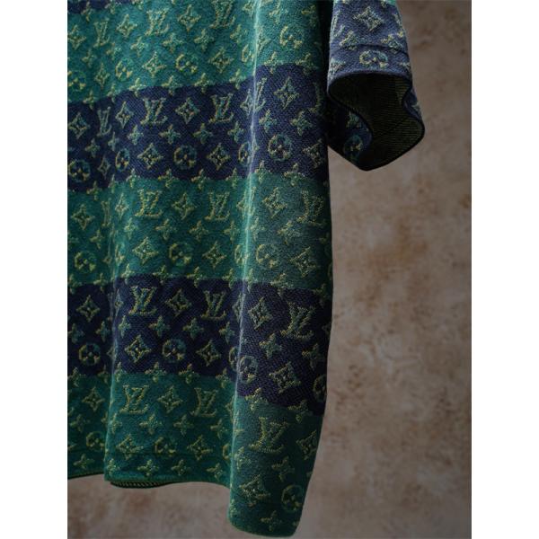 ボーダー 切替 モノグラム ジャガード 半袖ニットTシャツ 上質素材 厚手 高級感 ルーズフィット メンズ レディース ルイヴィトン コピー Louis Vuitton