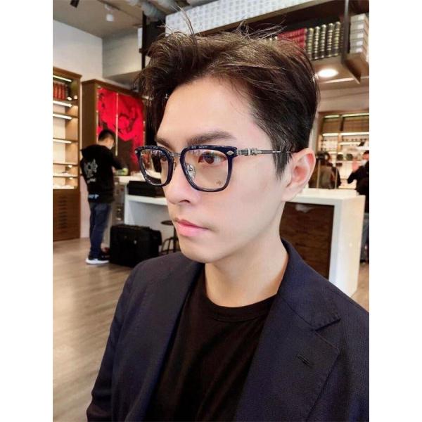 クロムハーツ Chrome Hearts OVERPOKED コピー メガネ フレーム メンズ レディース スクエア ブラック メタルテンプル シルバー装飾 高級アイウェア