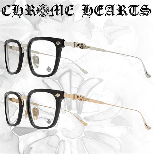 クロムハーツ Chrome Hearts OVERPOKED コピー メガネ フレーム メンズ レディース スクエア ブラック メタルテンプル シルバー装飾 高級アイウェア