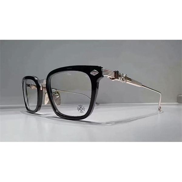 クロムハーツ Chrome Hearts OVERPOKED コピー メガネ フレーム メンズ レディース スクエア ブラック メタルテンプル シルバー装飾 高級アイウェア