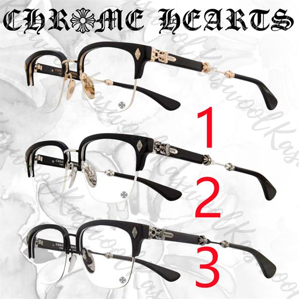 クロムハーツ Chrome Hearts DUCK BUTTER コピー メガネ フレーム メンズ レディース ボストン風 ブラック ゴールドテンプル クラシック 高級感