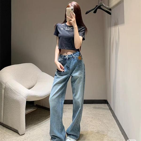 ルイヴィトン コピー激安 デニムパンツ レディース ハイウエスト ストレート ワイドシルエット 美脚 脚長効果 カジュアル 上品 Louis Vuitton
