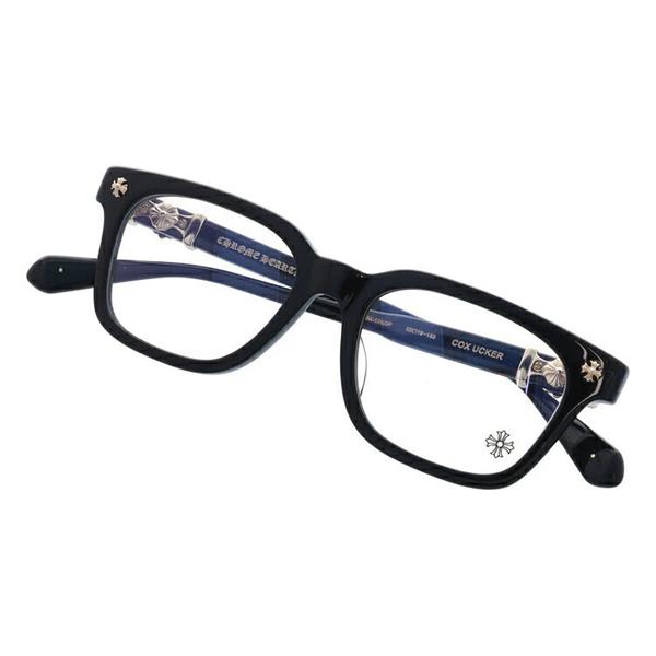 クロムハーツ Chrome Hearts COX-UCKER コピー メガネ フレーム ウェリントン ブラック ゴールドクロス装飾 上品 バランスデザイン