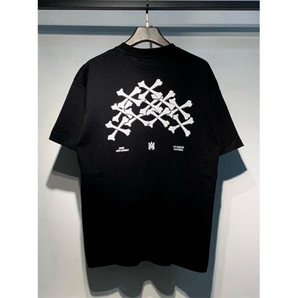 アミリ AMIRI コピー BONES STACKED Tシャツ メンズ 半袖 骨プリント ストリート ブラック ロゴT オーバーサイズ