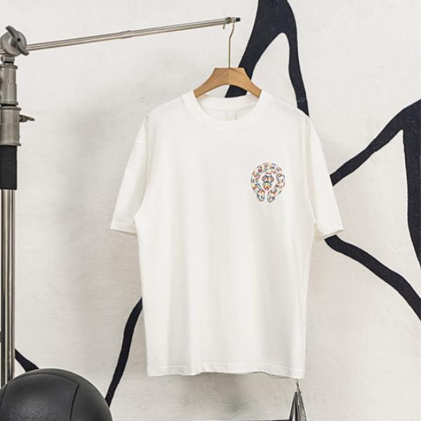 半袖Tシャツ Chrome Hearts コピー メンズ レディース 刺繍クロス バックプリント 大判ロゴ カラフル刺繍 綿素材 通気性 クルーネック オーバーサイズ ゆったり ストリート系 韓国ファッション ユニセックス 夏新作 人気 クロムハーツ