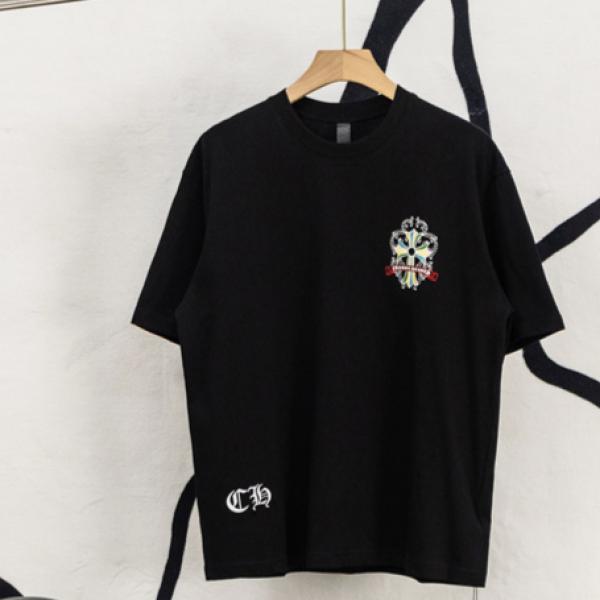 激安 半袖トップス レザークロス クロムハーツ コピー Chrome Hearts 切替Tシャツ バックロゴ ビッグシルエット 快適コットン カジュアル ストリート 韓国風 男女兼用 おしゃれ 