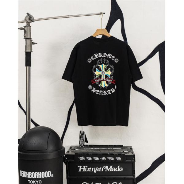 激安 半袖トップス レザークロス クロムハーツ コピー Chrome Hearts 切替Tシャツ バックロゴ ビッグシルエット 快適コットン カジュアル ストリート 韓国風 男女兼用 おしゃれ 