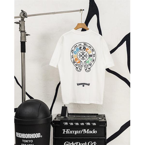 激安 半袖トップス レザークロス クロムハーツ コピー Chrome Hearts 切替Tシャツ バックロゴ ビッグシルエット 快適コットン カジュアル ストリート 韓国風 男女兼用 おしゃれ 