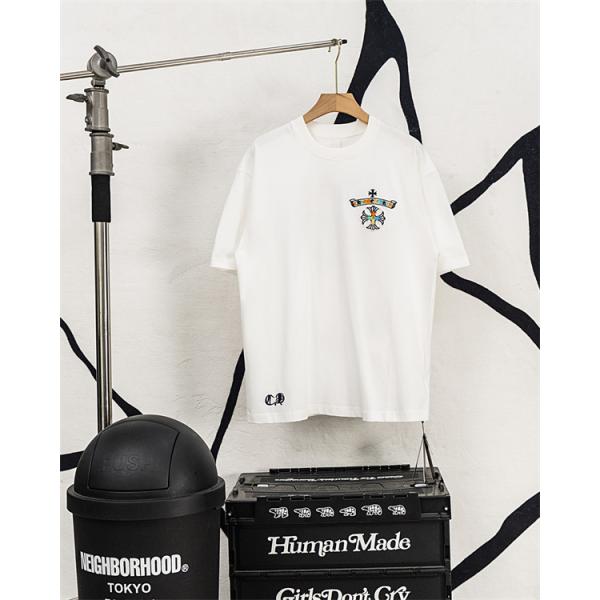 激安 半袖トップス レザークロス クロムハーツ コピー Chrome Hearts 切替Tシャツ バックロゴ ビッグシルエット 快適コットン カジュアル ストリート 韓国風 男女兼用 おしゃれ 