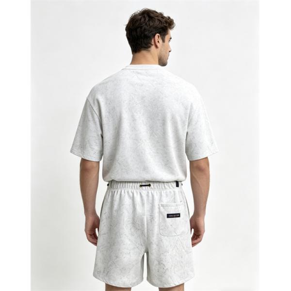 セットアップ メンズ グレー ルイヴィトン コピー LOUIS VUITTON 半袖Tシャツ ショートパンツ 上下セット モノグラム調 プリント ドローストリング ウエストゴム カジュアル スポーツ 夏人気 