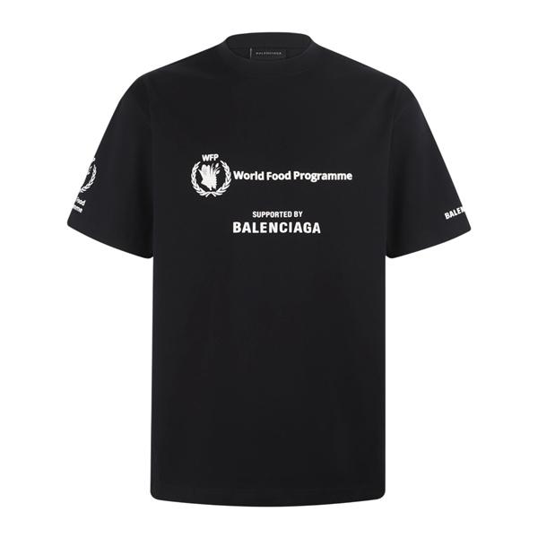  激安 メンズ Tシャツ ブラック 半袖 ロゴプリント WFP World Food Programme コラボ クルーネック カジュアル ストリート 夏人気 バレンシアガ コピー BALENCIAGA