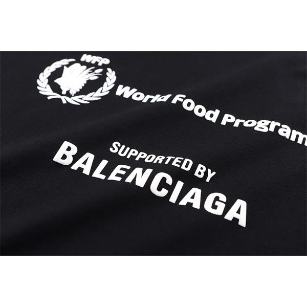   激安 メンズ Tシャツ ブラック 半袖 ロゴプリント WFP World Food Programme コラボ クルーネック カジュアル ストリート 夏人気 バレンシアガ コピー BALENCIAGA