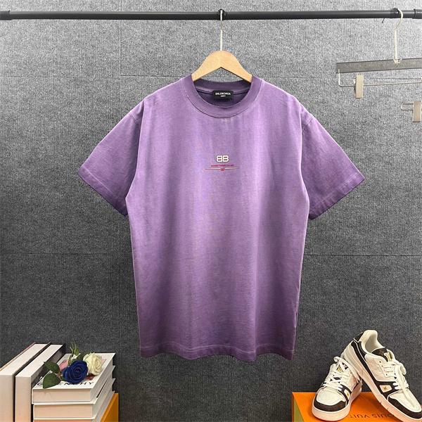 ブラック バレンシアガ コピー BALENCIAGA パープル グレー 半袖 ビッグロゴプリント BBロゴ バックプリント クルーネック ストリート カジュアル 夏人気