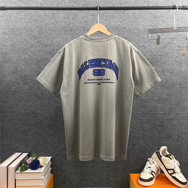 ブラック バレンシアガ コピー BALENCIAGA パープル グレー 半袖 ビッグロゴプリント BBロゴ バックプリント クルーネック ストリート カジュアル 夏人気