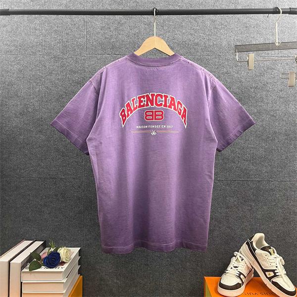 ブラック バレンシアガ コピー BALENCIAGA パープル グレー 半袖 ビッグロゴプリント BBロゴ バックプリント クルーネック ストリート カジュアル 夏人気