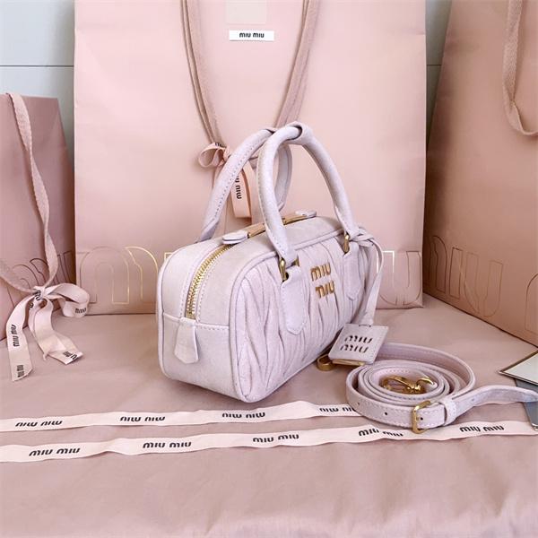 ピンクベージュ ショルダーバッグ ミニボストンバッグ マテラッセ調 レザー ゴールド金具 2WAY 斜め掛け レディース 上品 可愛い ミュウミュウ コピー MIUMIU
