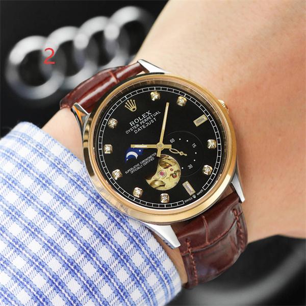 腕時計 メンズ ロレックス コピー ROLEX グリーン ブラック ゴールド ホワイト ブルー 自動巻き 機械式 スケルトン ムーンフェイズ風 レザーベルト 高級感  