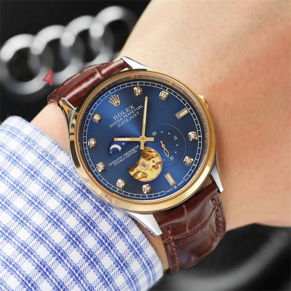 腕時計 メンズ ロレックス コピー ROLEX グリーン ブラック ゴールド ホワイト ブルー 自動巻き 機械式 スケルトン ムーンフェイズ風 レザーベルト 高級感  