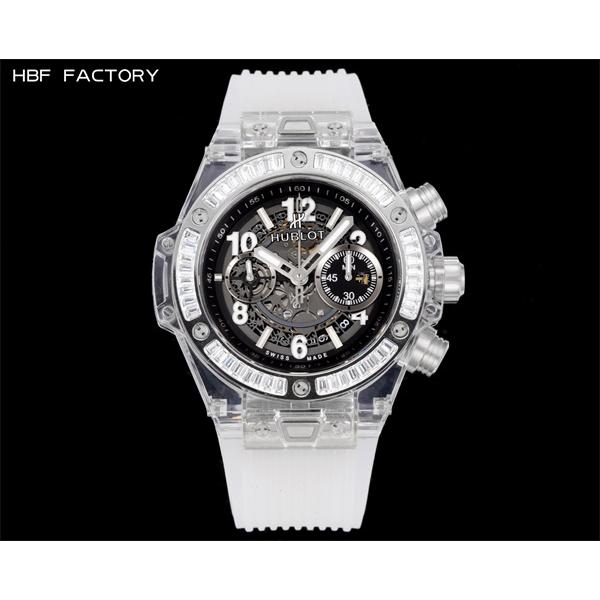 ウブロ コピー HUBLOT 腕時計 メンズ スケルトン 透明ケース ラバーベルト クロノグラフ クリア ダイヤ風ベゼル 高級感 