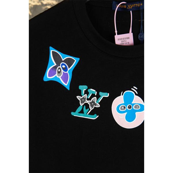  グラフィックロゴ ルイヴィトン コピー Louis Vuitton 半袖Tシャツ メンズ レディース カラフルプリント キャラクター調 クルーネック 