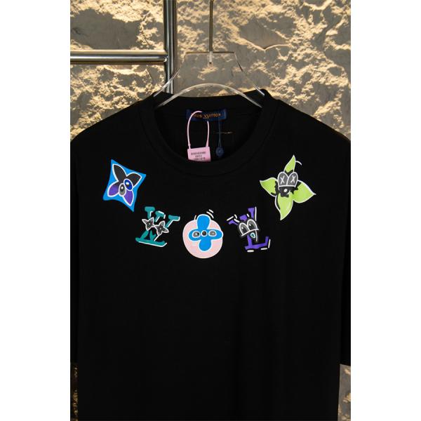  グラフィックロゴ ルイヴィトン コピー Louis Vuitton 半袖Tシャツ メンズ レディース カラフルプリント キャラクター調 クルーネック 