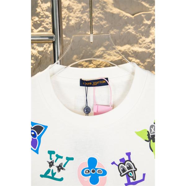  グラフィックロゴ ルイヴィトン コピー Louis Vuitton 半袖Tシャツ メンズ レディース カラフルプリント キャラクター調 クルーネック 