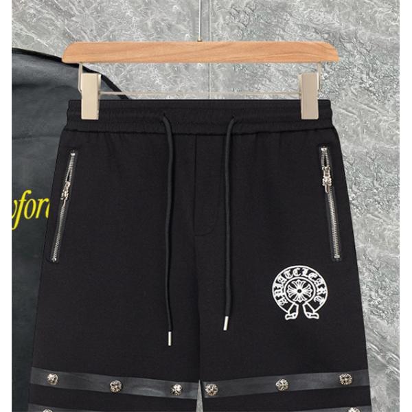 ハーフパンツ クロス装飾 スタッズライン ジップデザイン カジュアル ショートパンツ メンズ レディース クロムハーツ コピー Chrome Hearts