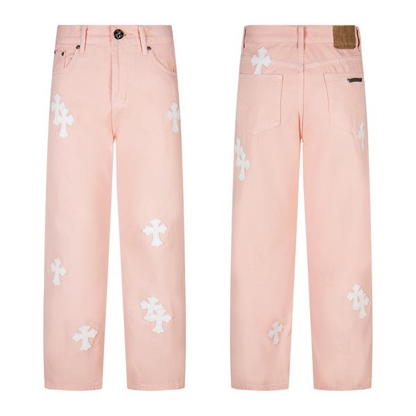 クロスパッチ デニムパンツ メンズ レディース ワイドストレート 切替デザイン ヴィンテージウォッシュ ギャラリーデプト コピー CHROME HEARTS GALLERY DEPT.