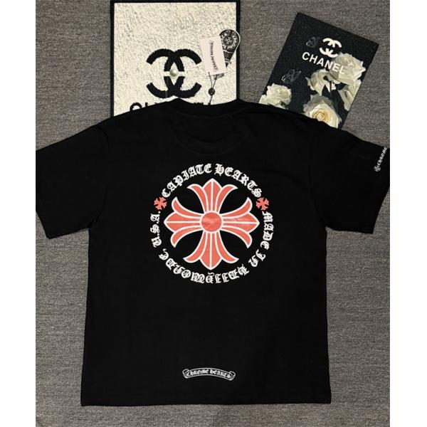 半袖Tシャツ クロスロゴ レッドプリント バックプリント ビッグシルエット ユニセックス クロムハーツ コピー CHROME HEARTS