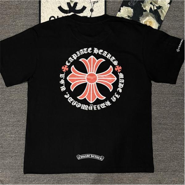 半袖Tシャツ クロスロゴ レッドプリント バックプリント ビッグシルエット ユニセックス クロムハーツ コピー CHROME HEARTS