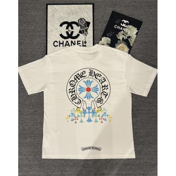 クロスプリント Tシャツ  クロムハーツ コピー CHROME HEARTS メンズ レディース 半袖トップス カラークロス ロゴデザイン ストリート