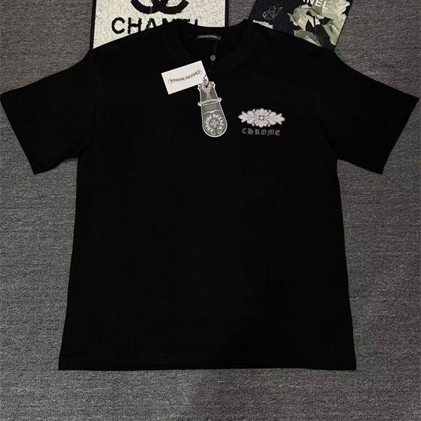  Tシャツ メンズ 半袖トップス フローラルデザイン ワンポイント 背面プリント クロムハーツ コピー CHROME HEARTS