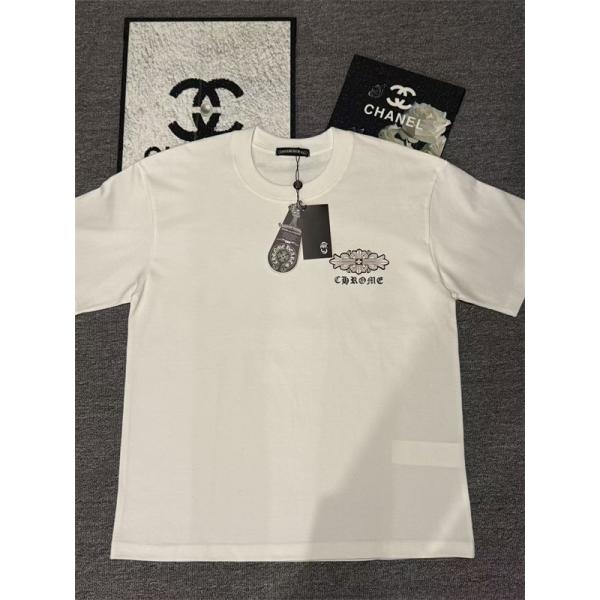  Tシャツ メンズ 半袖トップス フローラルデザイン ワンポイント 背面プリント クロムハーツ コピー CHROME HEARTS