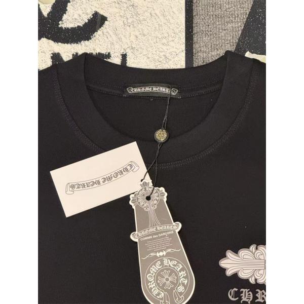  Tシャツ メンズ 半袖トップス フローラルデザイン ワンポイント 背面プリント クロムハーツ コピー CHROME HEARTS