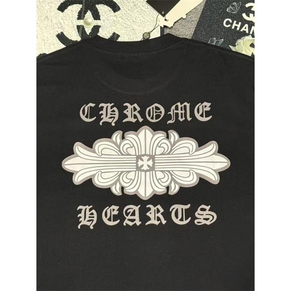  Tシャツ メンズ 半袖トップス フローラルデザイン ワンポイント 背面プリント クロムハーツ コピー CHROME HEARTS