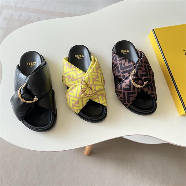  クロスストラップ ロゴ柄 フラット サンダル 夏用 スリッパ フェンディ コピー FENDI