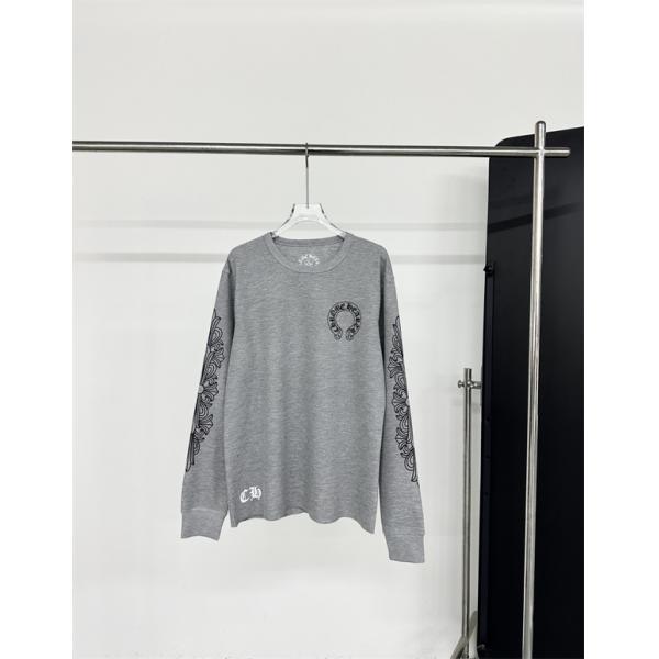  メンズ 長袖Tシャツ 十字架刺繍 ブラック グレー クロムハーツ コピー Chrome Hearts