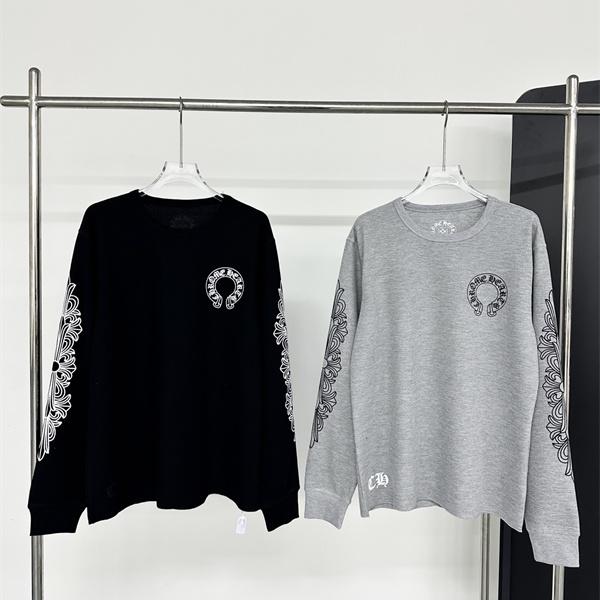  メンズ 長袖Tシャツ 十字架刺繍 ブラック グレー クロムハーツ コピー Chrome Hearts