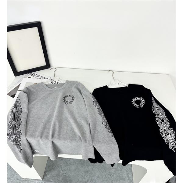  メンズ 長袖Tシャツ 十字架刺繍 ブラック グレー クロムハーツ コピー Chrome Hearts